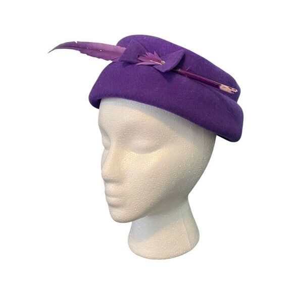 Vintage Glenover Henry Pollak Fascinator Purple Feathered Hat - Picture 2 of 8